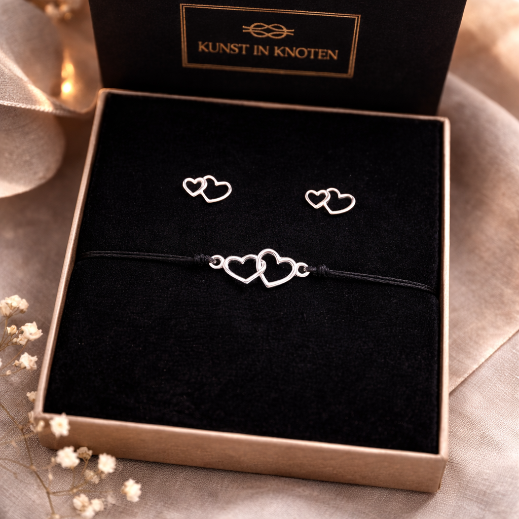 Leise Verbindung Schmuckset 925 Silber Herz Armband und Ohrstecker