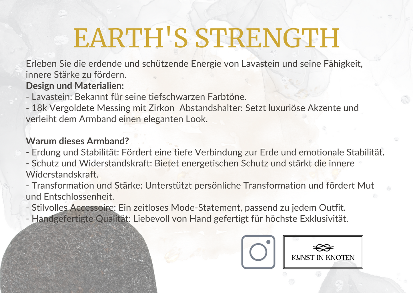 Lava Stein Armband mit vergoldetem Messing