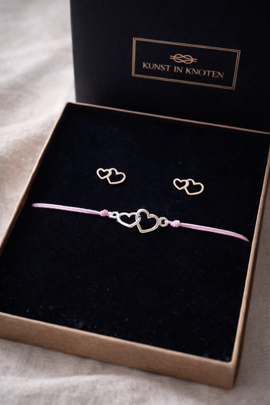 Leise Verbindung Schmuckset 925 Silber  Herz Armband und Ohrstecker