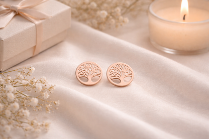 🌿 Baum des Lebens Ohrringe – 925 Silber mit Rosé- oder 24k Gelbvergoldung
